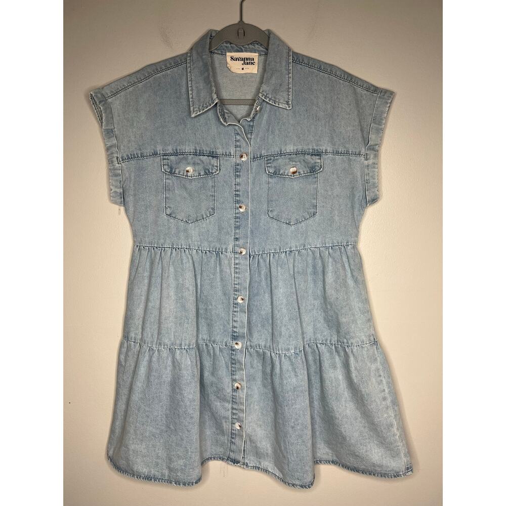 Savanna Jane Light Wash Denim Mini Dress